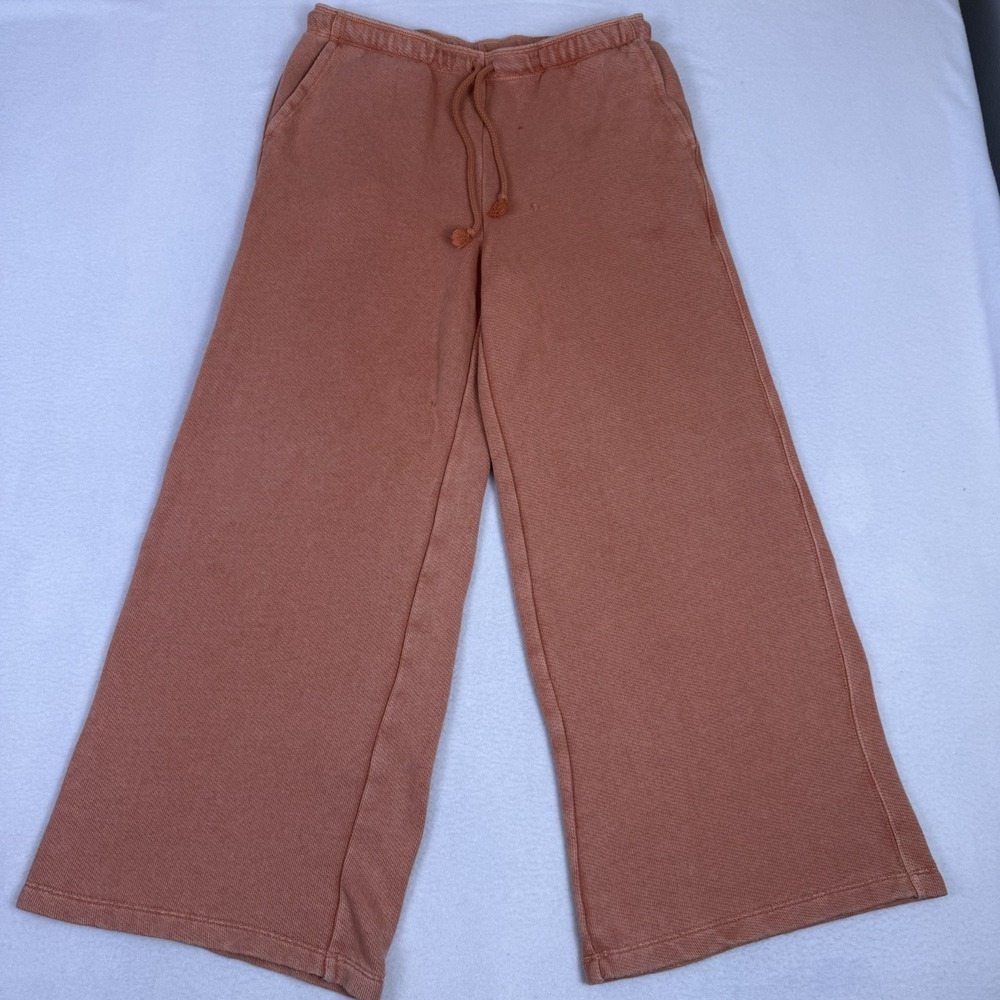 American Eagle Wide Leg‎ Sweatpants Womens S Burnt Orange Fleece Lounge Pants